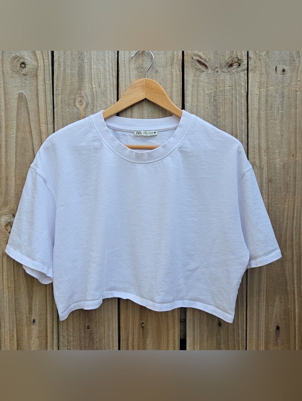 ZARA Basic Cropped White T-Shirt Tee Boxy Fit Size L - Picture 3 of 7